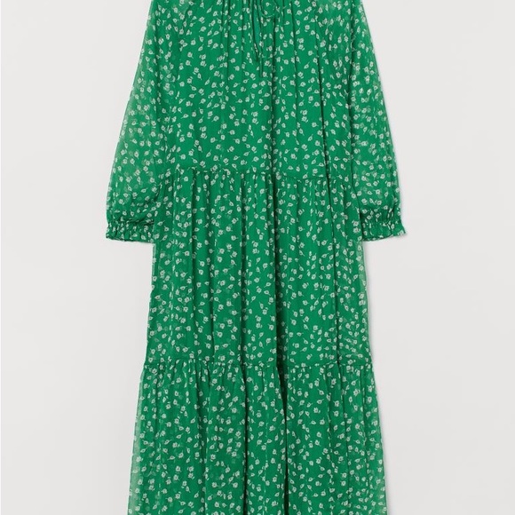 NWT H&M 2XL Green Floral Patterned Chiffon Dress - Picture 2 of 4